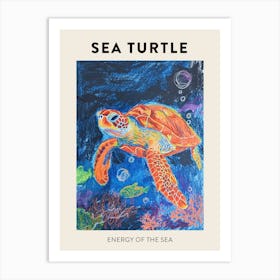 Sea Turtle Crayon Ocean Doodle Poster 3 Art Print