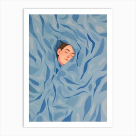 Sleeping Girl In Blue Blanket Art Print