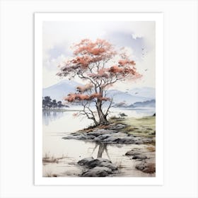 Lake Biwa In Shiga, Japanese Brush Painting, Ukiyo E, Minimal 1 Art Print