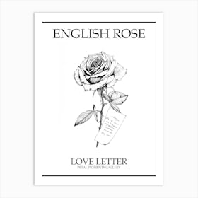 English Rose Love Letter Line Drawing 4 Poster Art Print