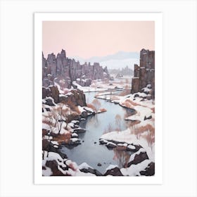 Dreamy Winter Painting Thingvellir National Park Iceland Art Print