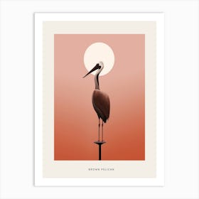 Minimalist Brown Pelican 3 Bird Poster Art Print