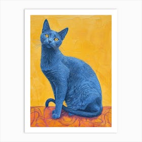 Russian Blue Cat Relief Illustration 3 Art Print