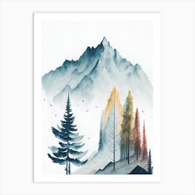 Mountain And Forest In Minimalist Watercolor Vertical Composition 124 Art Print