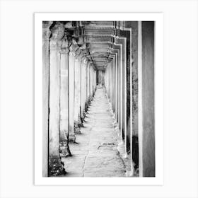 Cambodian Ancient Temple Angkor Wat Corridor with Pillars Art Print