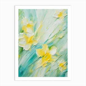 Daffodils Twist Stems Pointed Leaves Yellow Strokes Green 4 Art Print