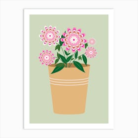 Retro Floral Vase Pastel Green Art Print