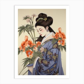 Hanashobu Japanese Water Iris 1 Vintage Japanese Botanical And Geisha Art Print