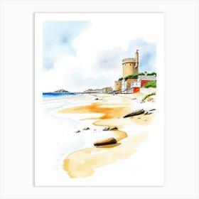 Watercolor Sketch Of A Castle On The Beach Art Print