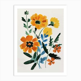 Painted Florals Marigold 3 Art Print