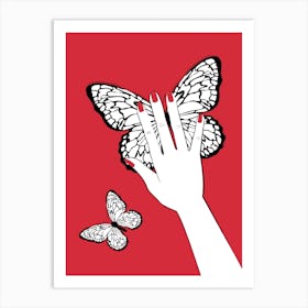 Holding Butterfly Red Art Print