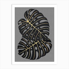 Black and gold leaves 1 Art Print