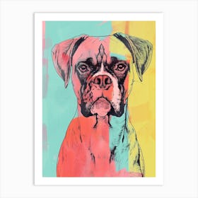 Boxer Dog Pastel Watercolour Line Drawing 1 Art Print