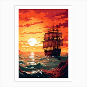 Sailing Ship At Sunset 1 Art Print