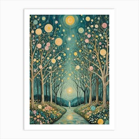 Glowing Trees In The Forest Art Print