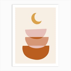 Boho Moon Wall Art Print Orange Pink Abastract Flat Scandi Design A Art Print