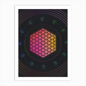 Neon Geometric Glyph in Pink and Yellow Circle Array on Black n.0389 Art Print