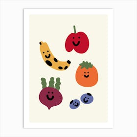 Happy Fruits And Vegetables Colorful Art Print