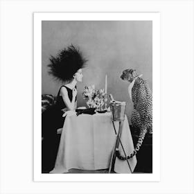 Model Having Dinner With A Cheetah Art Print