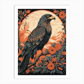 Vintage Bird Linocut Eagle 1 Art Print