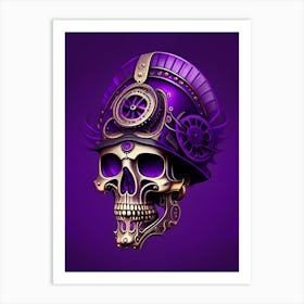 Skull With Steampunk Details 1 Purple Mexican Art Print