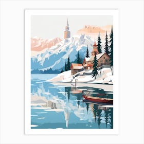 Retro Winter Illustration Lake Bled Slovenia 1 Art Print