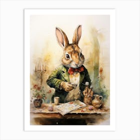 Bunny Reading Rabbit Prints Watercolour 1 Art Print