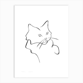 Minimal Fluffy Cat Art Print