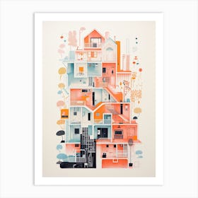 A House In Seoul, Abstract Risograph Style 2 Art Print