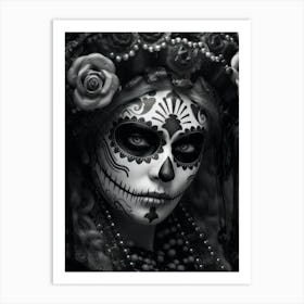 Skull Face Girl Black and White Art Print