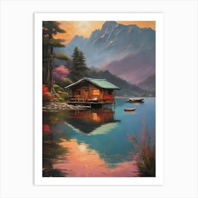 Cabin By The Lake Art Print