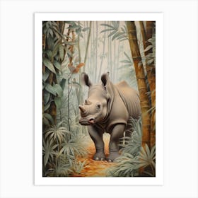 Rhino In The Trees Realistic Illustration 2 Art Print