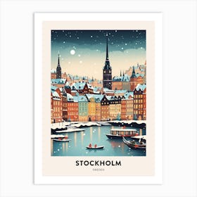 Winter Night  Travel Poster Stockholm Sweden 3 Art Print