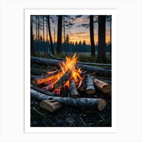 Campfire In The Forest Art Print