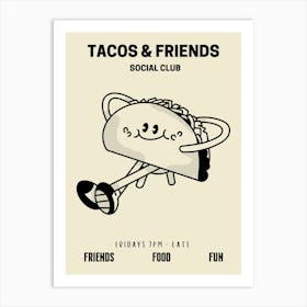 Tacos And Friends Social Club Retro Food Kitchen Art Print