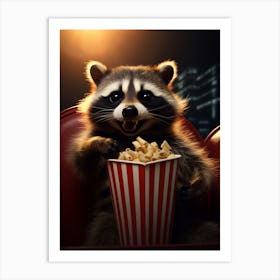 Cartoon Honduran Raccoon Eating Popcorn At The Cinema 2 Art Print