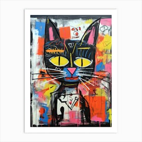 Basquiat's Catwalk: Feline Street Art Odyssey Art Print