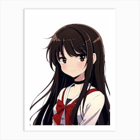 Anime Style Illustration Of A Youthful 10 Year Old Girl With Black Long Hair Kept Straight Eyes Of Art Print