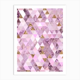 Abstract Triangle Geometric Pattern in Pink and Glitter Gold n.0005 Art Print