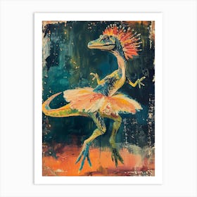 Dinosaur Dancing In A Tutu Blue Orange  1 Art Print