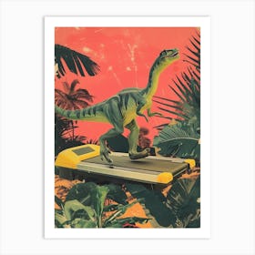 Dinosaur On The Treadmill Retro Collage 1 Art Print