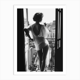 Woman In A Balcony Black and White Art Print