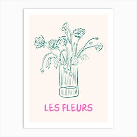 Les Fleurs Flower Vase Hand Drawn 6 Art Print