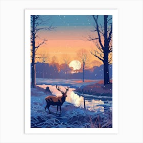 Winter Travel Night Illustration Richmond Park England 2 Art Print