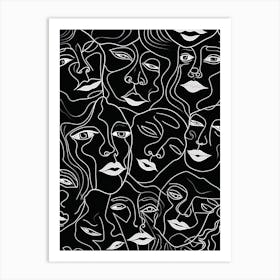 Faces In Black And White Line Art 3 Art Print