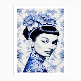 Audrey Hepburn Delft Tile Illustration 2 Art Print