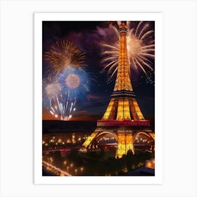 Fireworks Over The Eiffel Tower Poster