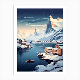 Winter Travel Night Illustration Lofoten Islands Norway 2 Art Print