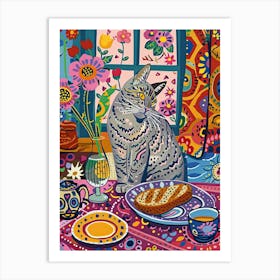 Tea Time With A Egyptian Mau Cat 2 Art Print