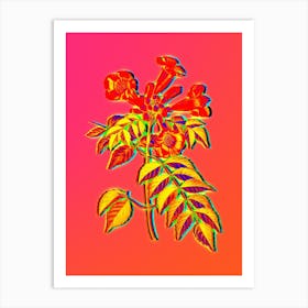 Neon Trumpet Vine Botanical in Hot Pink and Electric Blue n.0322 Art Print